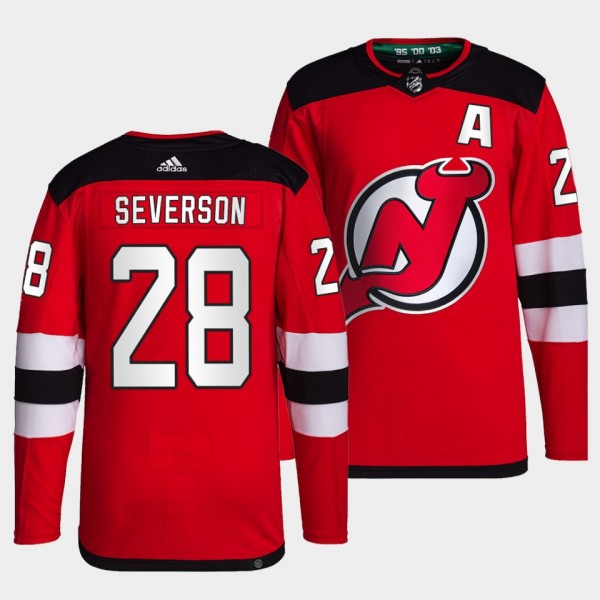 Damon Severson #28 Devils Home Red Jersey 2021-22 Primegreen Authentic