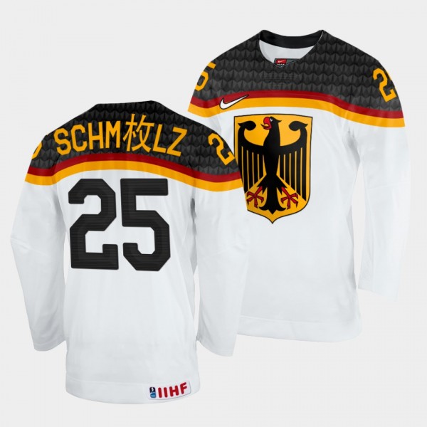 Germany 2022 IIHF World Championship Daniel Schmolz #25 White Jersey Home