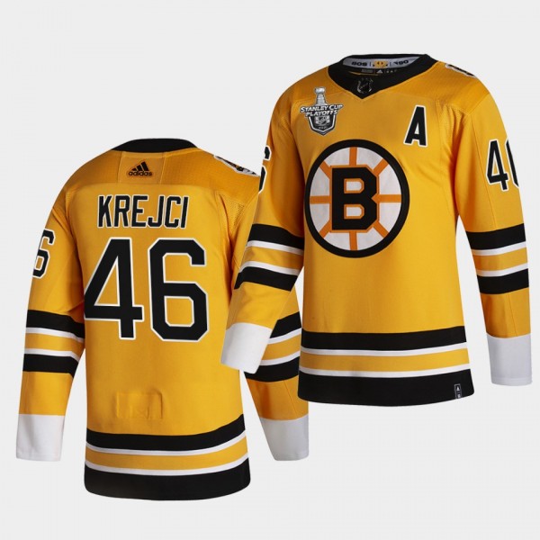 David Krejci #46 Bruins 2021 Stanley Cup Playoffs Gold Reverse Retro Jersey