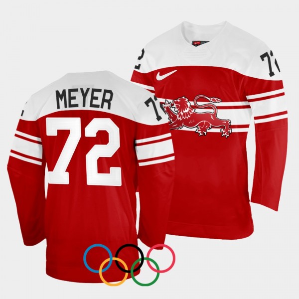 Denmark Hockey #72 Nicolai Meyer 2022 Winter Olympics Red Jersey Away