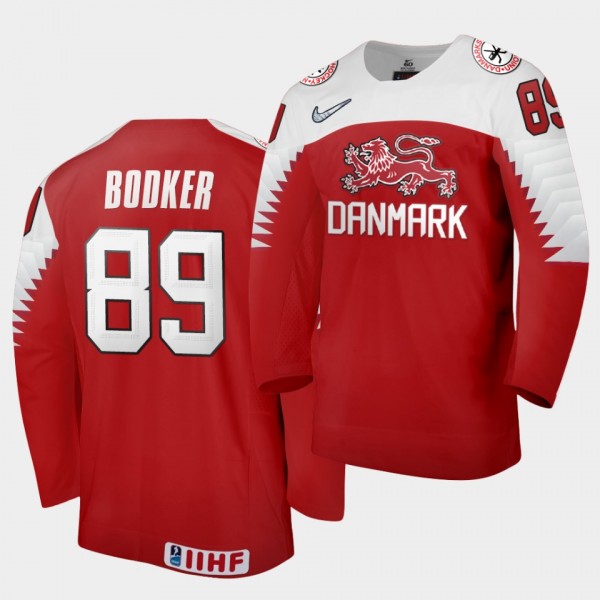 Mikkel Bodker Denmark Team 2021 IIHF World Championship Away Red Jersey