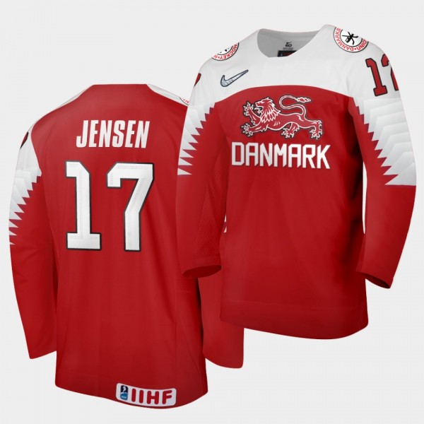 Nicklas Jensen Denmark Team 2021 IIHF World Championship Away Red Jersey