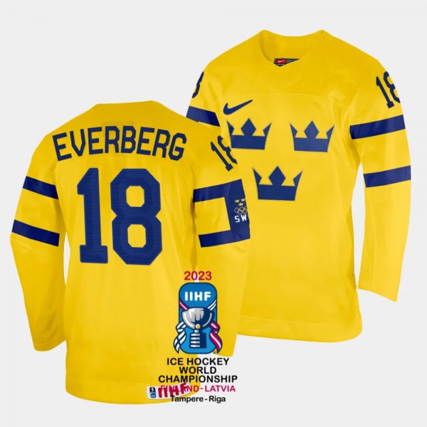 Sweden 2023 IIHF World Championship Dennis Everberg #18 Yellow Jersey Home