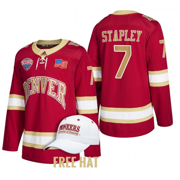 Denver Pioneers Brett Stapley #7 2022 NCAA Regional Finals Crimson Hockey Jersey
