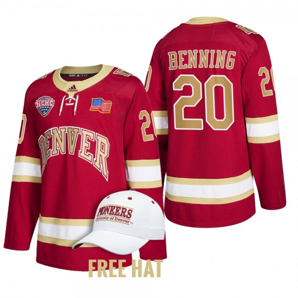 Denver Pioneers Mike Benning #20 2022 NCAA Regional Finals Crimson Hockey Jersey