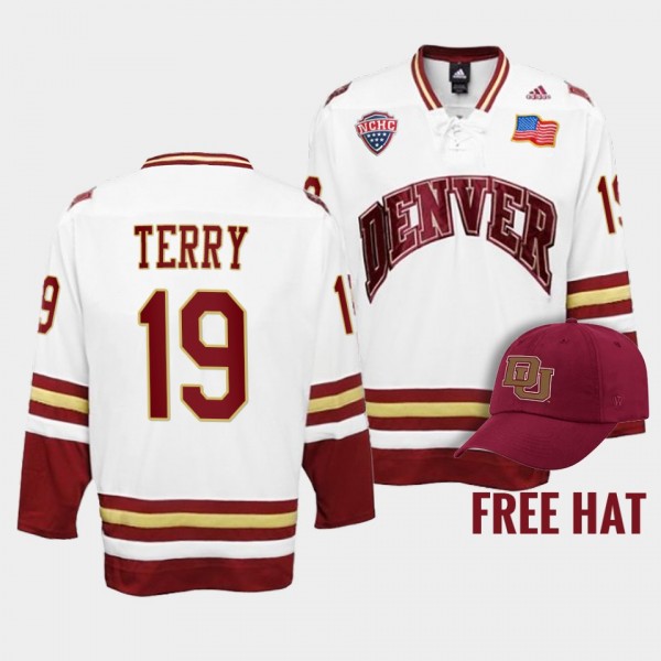 Troy Terry Denver Pioneers 19 College Hockey White...