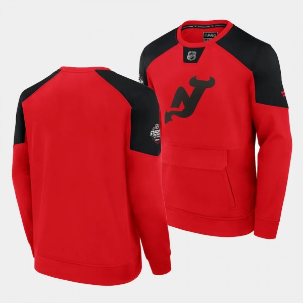 New Jersey Devils 2024 NHL Stadium Series Men Red Authentic Pro Sweatshirt Fleece Pullover