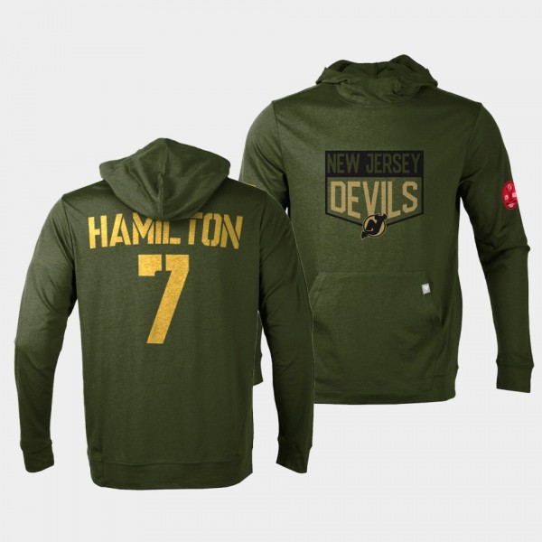 Dougie Hamilton New Jersey Devils 2022 Salute to Service Olive Levelwear Hoodie