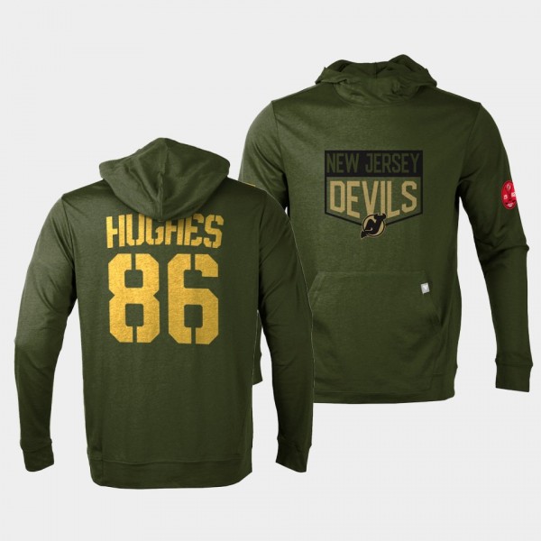 Jack Hughes New Jersey Devils 2022 Salute to Service Olive Levelwear Hoodie