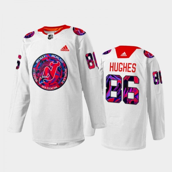 Jack Hughes New Jersey Devils Gender Equality Night Jersey White #86 Warm-up