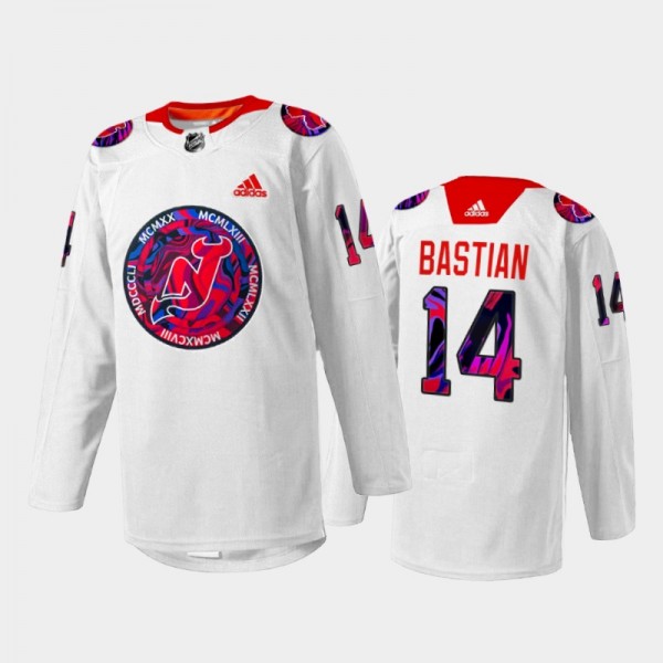 Nathan Bastian New Jersey Devils Gender Equality Night Jersey White #14 Warm-up