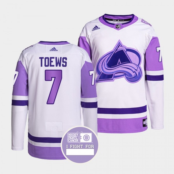 Devon Toews Avalanche #7 Hockey Fights Cancer Jersey White Purple Primegreen Authentic