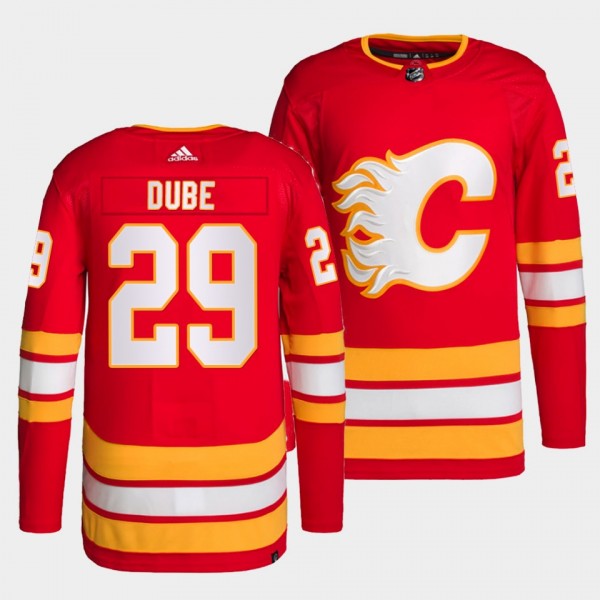 Dillon Dube #29 Flames Home Red Jersey 2021-22 Primegreen Authentic