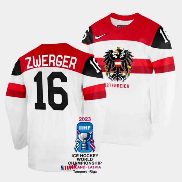 Australia 2023 IIHF World Championship Dominic Zwerger #16 White Jersey Home
