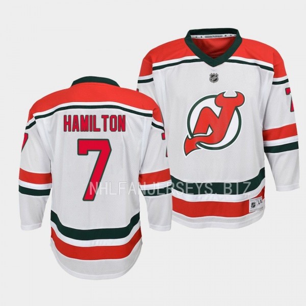 New Jersey Devils #7 Dougie Hamilton 2022-23 Heritage Replica White Youth Jersey