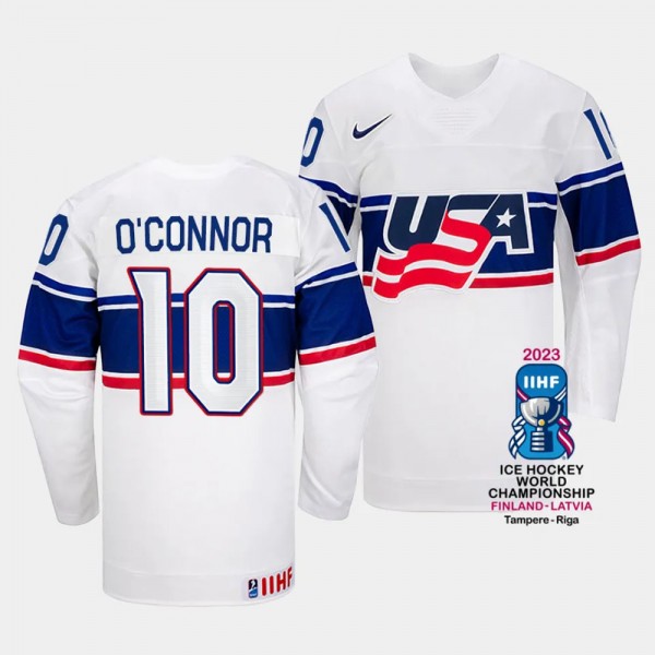 USA 2023 IIHF World Championship Drew O'Connor #10 White Jersey Home