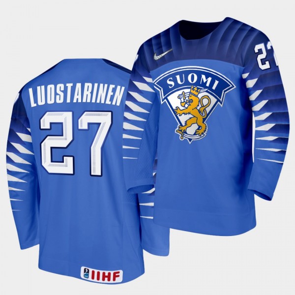 Eetu Luostarinen 2020 IIHF World Championship #27 Away Blue Jersey