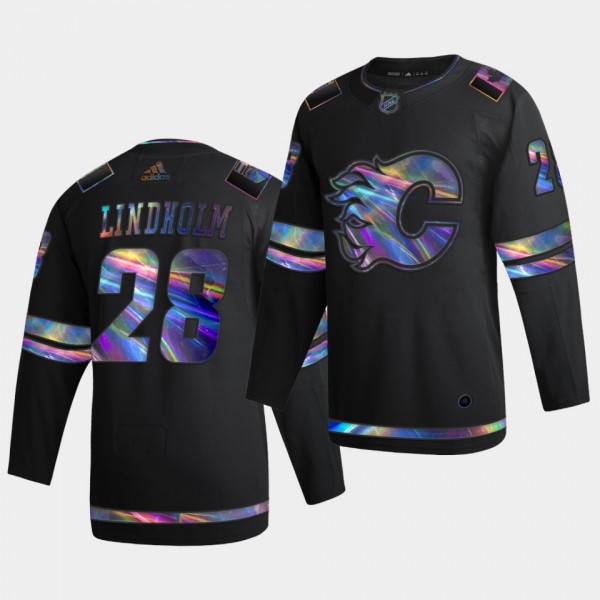 Calgary Flames Elias Lindholm 2020-21 Iridescent Holographic Collection Authentic Black Jersey