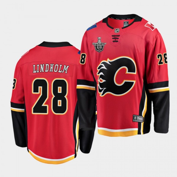 Elias Lindholm #28 Flames 2020 Stanley Cup Playoffs Red Home Jersey