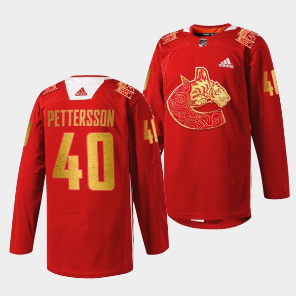 Elias Pettersson Vancouver Canucks 2022 Lunar New Year Red Tiger Warmup Jersey
