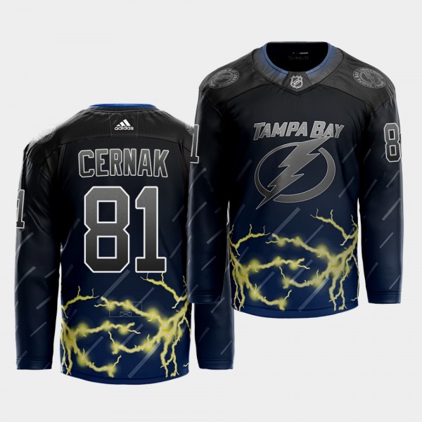 Lightning #81 Erik Cernak 2021 City Concept Thunderstorm Jersey Black