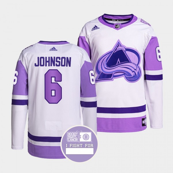 Erik Johnson Avalanche #6 Hockey Fights Cancer Jer...