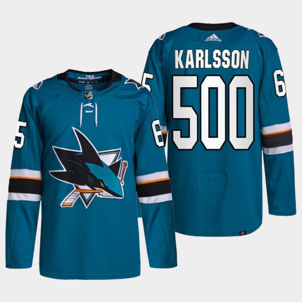 Erik Karlsson Sharks #65 300th NHL Game Jersey Tea...