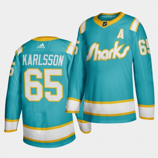 Erik Karlsson #65 San Jose Sharks 2020 Throwback T...