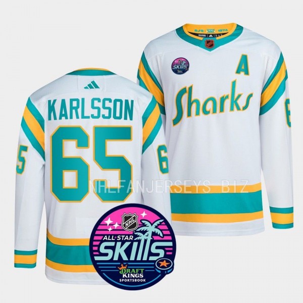 2023 NHL All-Star Skills Erik Karlsson San Jose Sharks White #65 Reverse Retro Jersey