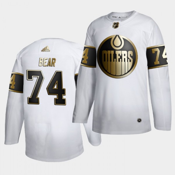Ethan Bear #74 NHL Oilers Golden Edition White Limited Jersey