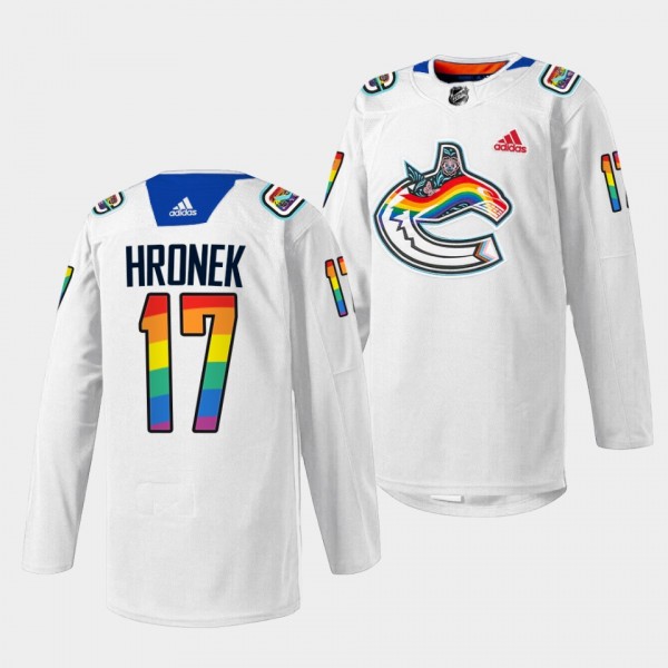2023 Pride Night Filip Hronek Vancouver Canucks White #17 Rainbow Jersey