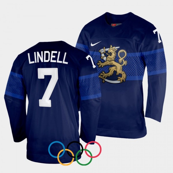 Esa Lindell Finland Hockey 2022 Beijing Olympics Away Jersey Navy