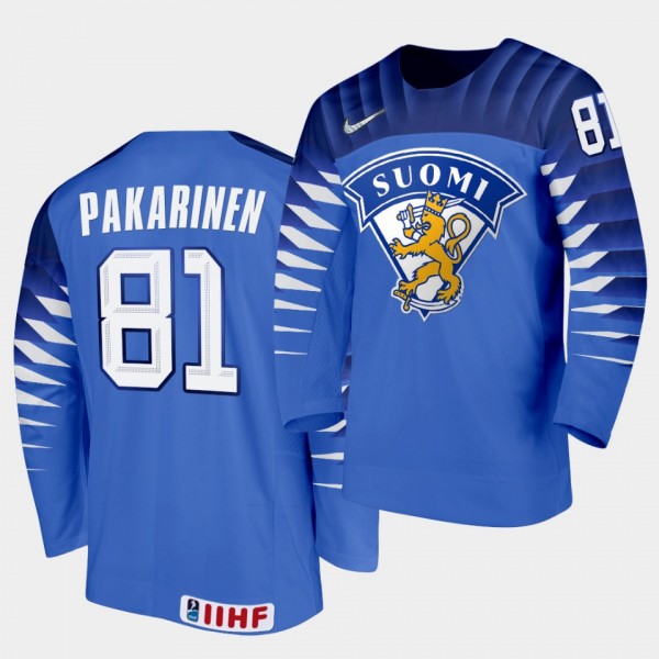 Finland Team Iiro Pakarinen 2021 IIHF World Championship #81 Away Blue Jersey