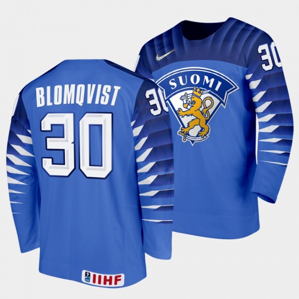 Joel Blomqvist Finland Hockey 2022 IIHF World Junior Championship Away Jersey Blue