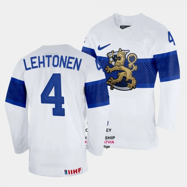 Mikko Lehtonen 2023 IIHF World Championship Finland #4 White Home Jersey Men