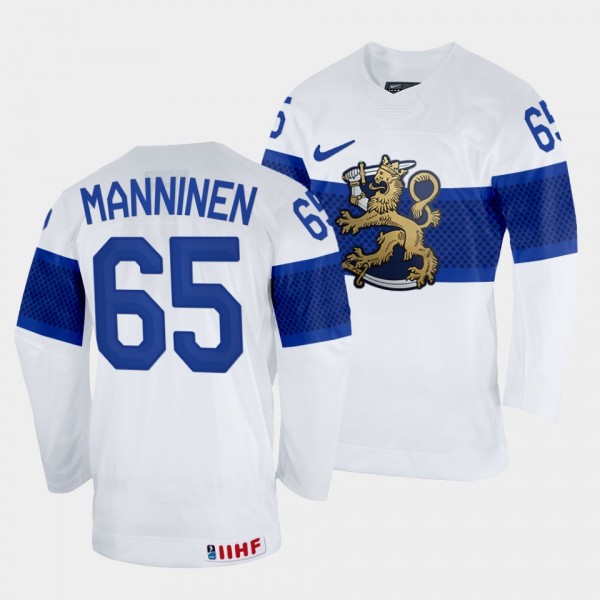 Sakari Manninen 2022 IIHF World Championship Finland Hockey #65 White Jersey Home