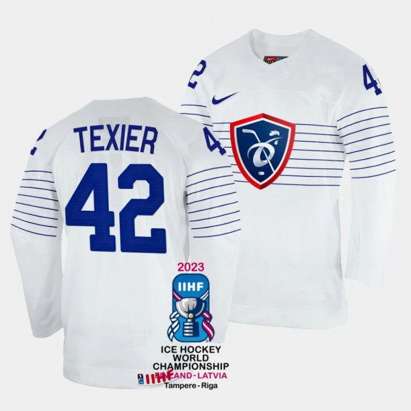 Alexandre Texier 2023 IIHF World Championship France #42 White Home Jersey Men