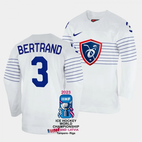Charles Bertrand 2023 IIHF World Championship France #3 White Home Jersey Men