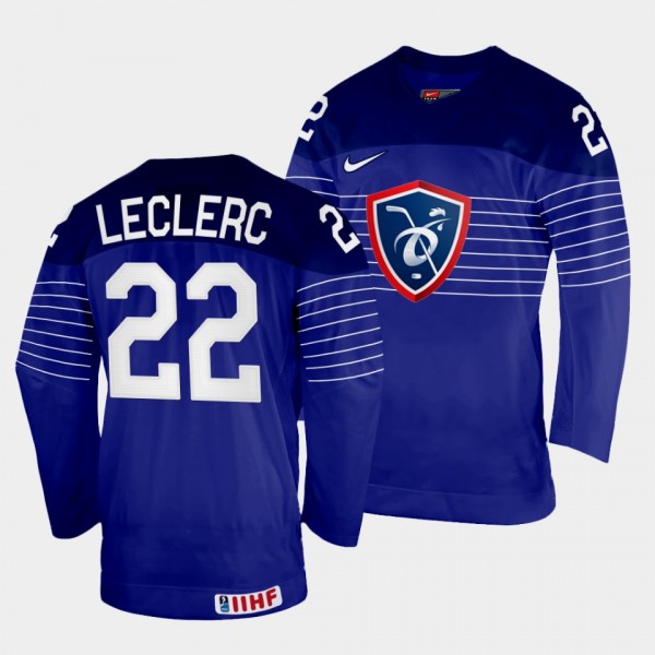 Guillaume Leclerc 2022 IIHF World Championship France Hockey #22 Navy Jersey Away