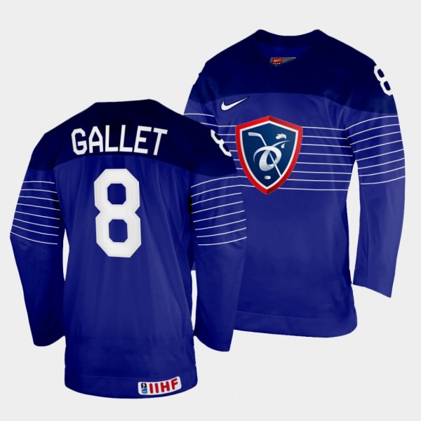 Hugo Gallet 2022 IIHF World Championship France Hockey #8 Navy Jersey Away