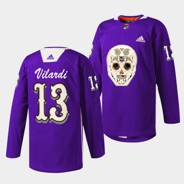 Dia De Los Metros Night Gabriel Vilardi Los Angeles Kings Purple #13 Sugar Skull warmup Jersey 2022