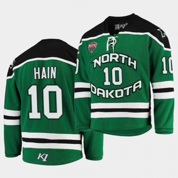 NCHC Gavin Hain North Dakota Fighting Hawks Replica Green College Hockey Jersey