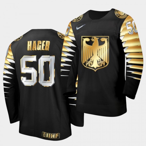 Patrick Hager Germany 2021 IIHF World Championship Jersey Black Golden Limited Edition