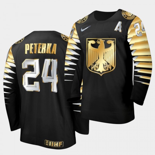 John-Jason Peterka Germany 2021 IIHF World Junior Championship Jersey Black Golden Limited Edition