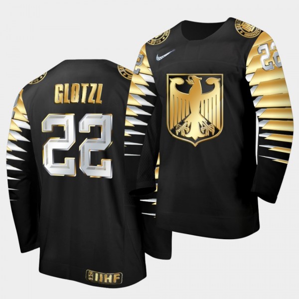 Maximilian Glotzl Germany 2021 IIHF World Junior Championship Jersey Black Golden Limited Edition