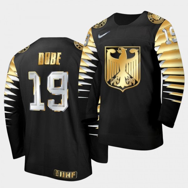 Samuel Dube Germany 2021 IIHF World Junior Championship Jersey Black Golden Limited Edition