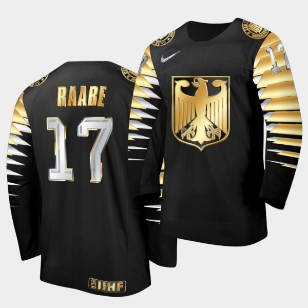 Steven Raabe Germany 2021 IIHF World Junior Championship Jersey Black Golden Limited Edition