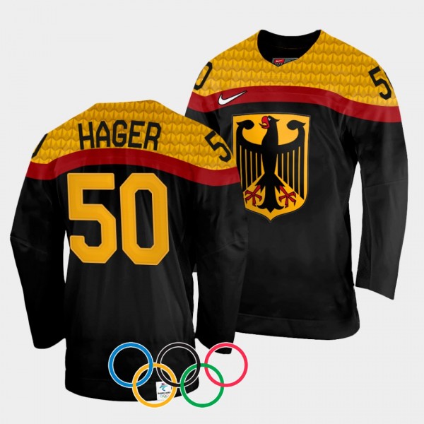Patrick Hager Germany Hockey 2022 Winter Olympics Away Jersey Black