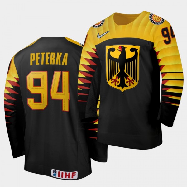 Germany Team John Peterka 2021 IIHF World Championship #94 Away Black Jersey