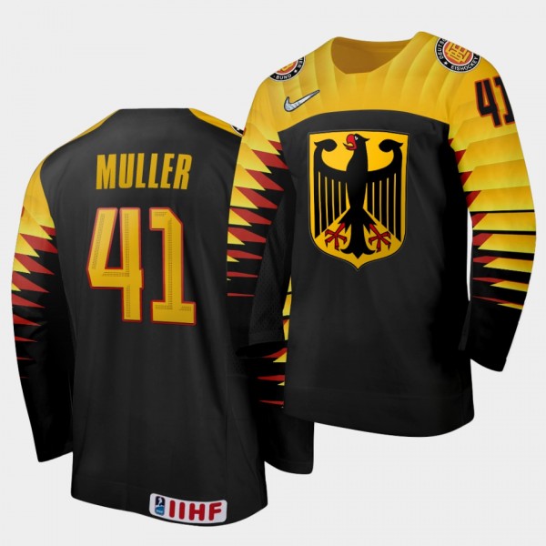 Germany Team Jonas Müller 2021 IIHF World Championship #41 Away Black Jersey